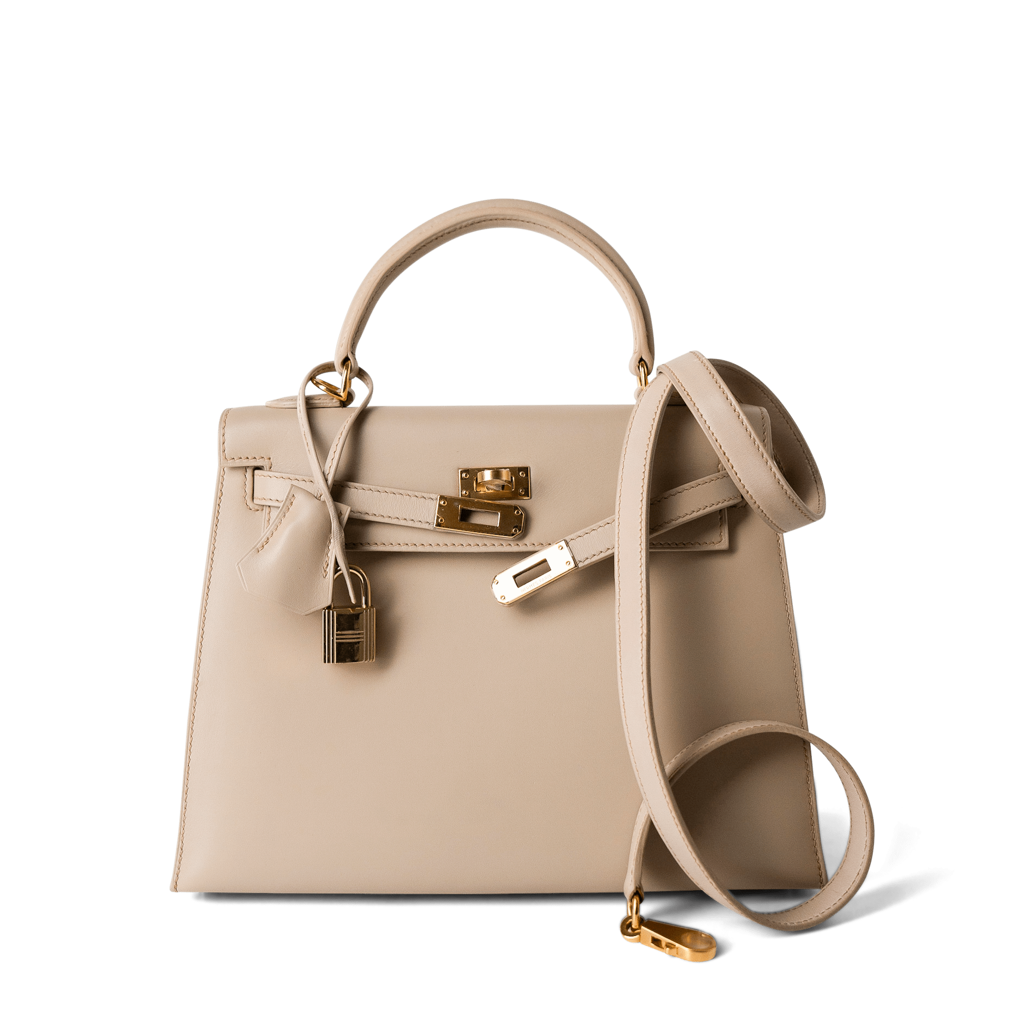 Hermes Handbag Kelly / Beige Kelly 25 Beige Box Calfskin Leather Gold Plated Hardware E Square Stamp -Knockoff
