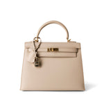 Hermes Handbag Kelly / Beige Kelly 25 Beige Box Calfskin Leather Gold Plated Hardware E Square Stamp -Knockoff
