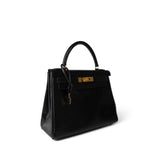 Hermes Handbag Kelly / Black Kelly 28 Black Box Calfskin Gold Plated V Stamp -Knockoff
