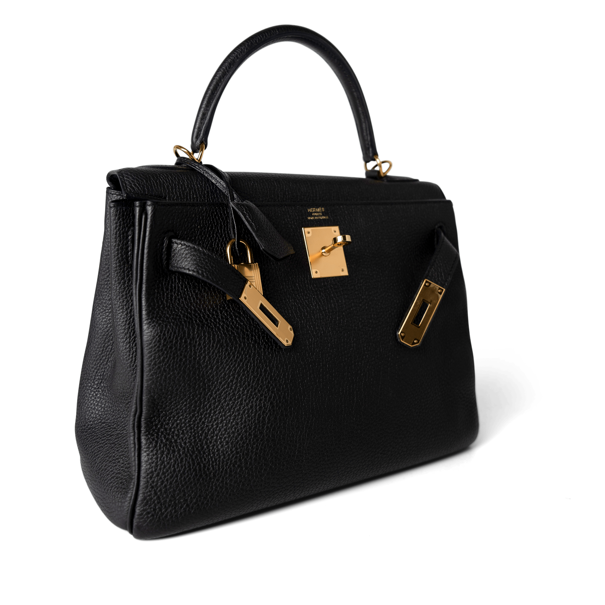 Hermes Handbag Kelly / Black Kelly 28 Black Veau Togo Leather Gold Plated C Stamp -Knockoff
