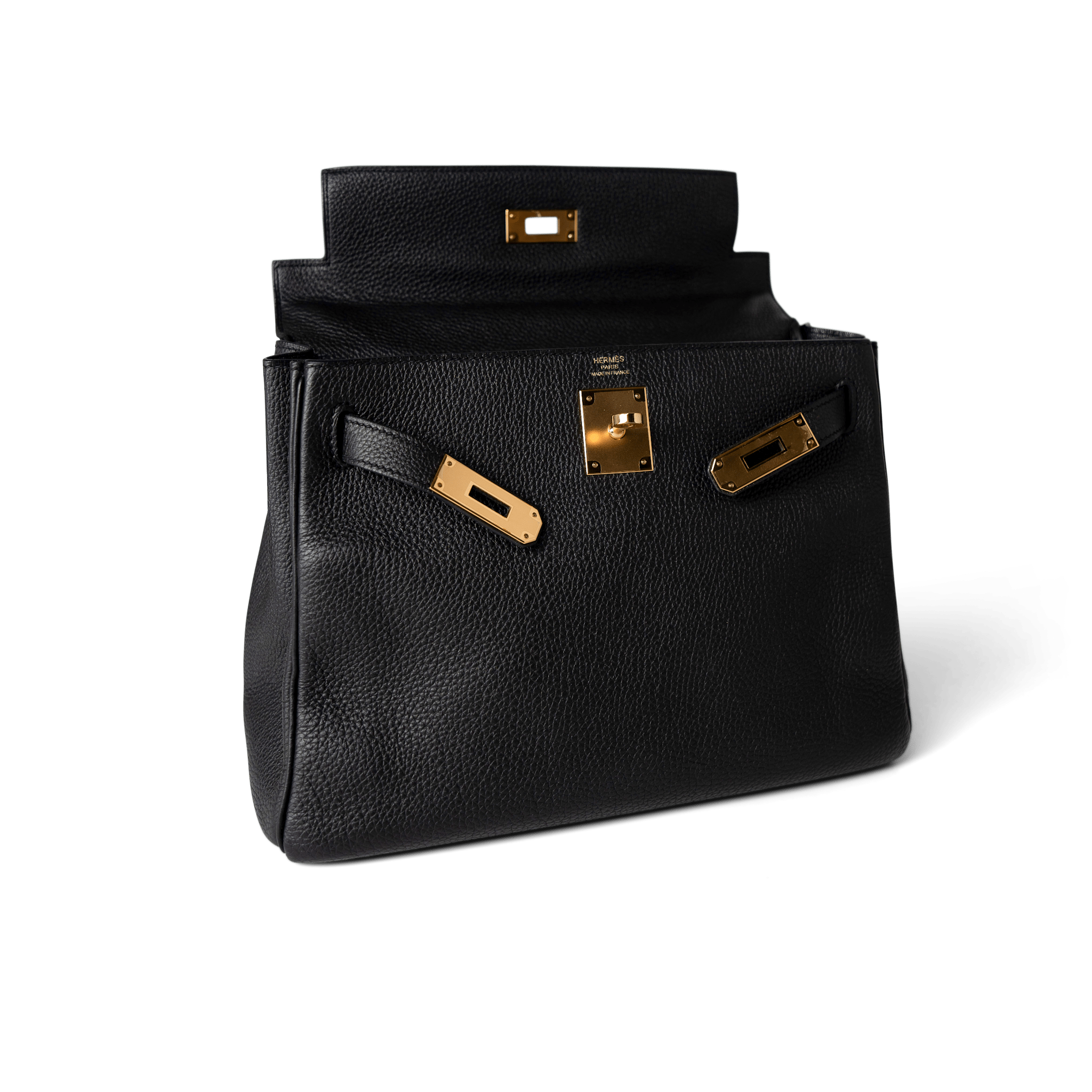 Hermes Handbag Kelly / Black Kelly 28 Black Veau Togo Leather Gold Plated C Stamp -Knockoff
