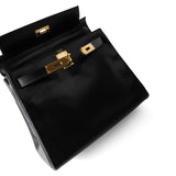 Hermes Handbag Kelly / Black Kelly 28 Retourne Black Box Calfskin Leather Gold Plated Hardware A Square Stamp -Knockoff
