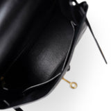 Hermes Handbag Kelly / Black Kelly 28 Retourne Black Box Calfskin Leather Gold Plated Hardware A Square Stamp -Knockoff
