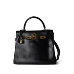 Hermes Handbag Kelly / Black Kelly 28 Retourne Black Box Calfskin Leather Gold Plated Hardware A Square Stamp -Knockoff
