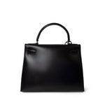 Hermes Handbag Kelly / Black Kelly 28 Sellier Black Box Calfskin Gold Plated P Circle Stamp -Knockoff
