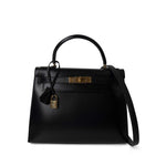 Hermes Handbag Kelly / Black Kelly 28 Sellier Black Box Calfskin Gold Plated P Circle Stamp -Knockoff
