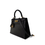 Hermes Handbag Kelly / Black Kelly Sellier 25 Black Veau Epsom Leather Gold Plated Hardware C Stamp -Knockoff
