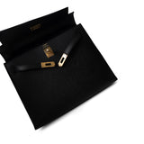 Hermes Handbag Kelly / Black Kelly Sellier 25 Black Veau Epsom Leather Gold Plated Hardware C Stamp -Knockoff
