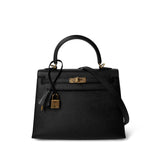 Hermes Handbag Kelly / Black Kelly Sellier 25 Black Veau Epsom Leather Gold Plated Hardware C Stamp -Knockoff
