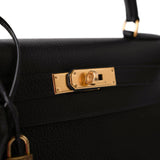 Hermes Handbag Kelly / Black Kelly Sellier 28 Black Ardennes Gold Plated A Square Stamp -Knockoff
