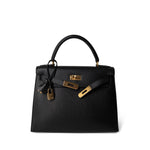 Hermes Handbag Kelly / Black Kelly Sellier 28 Black Ardennes Gold Plated A Square Stamp -Knockoff
