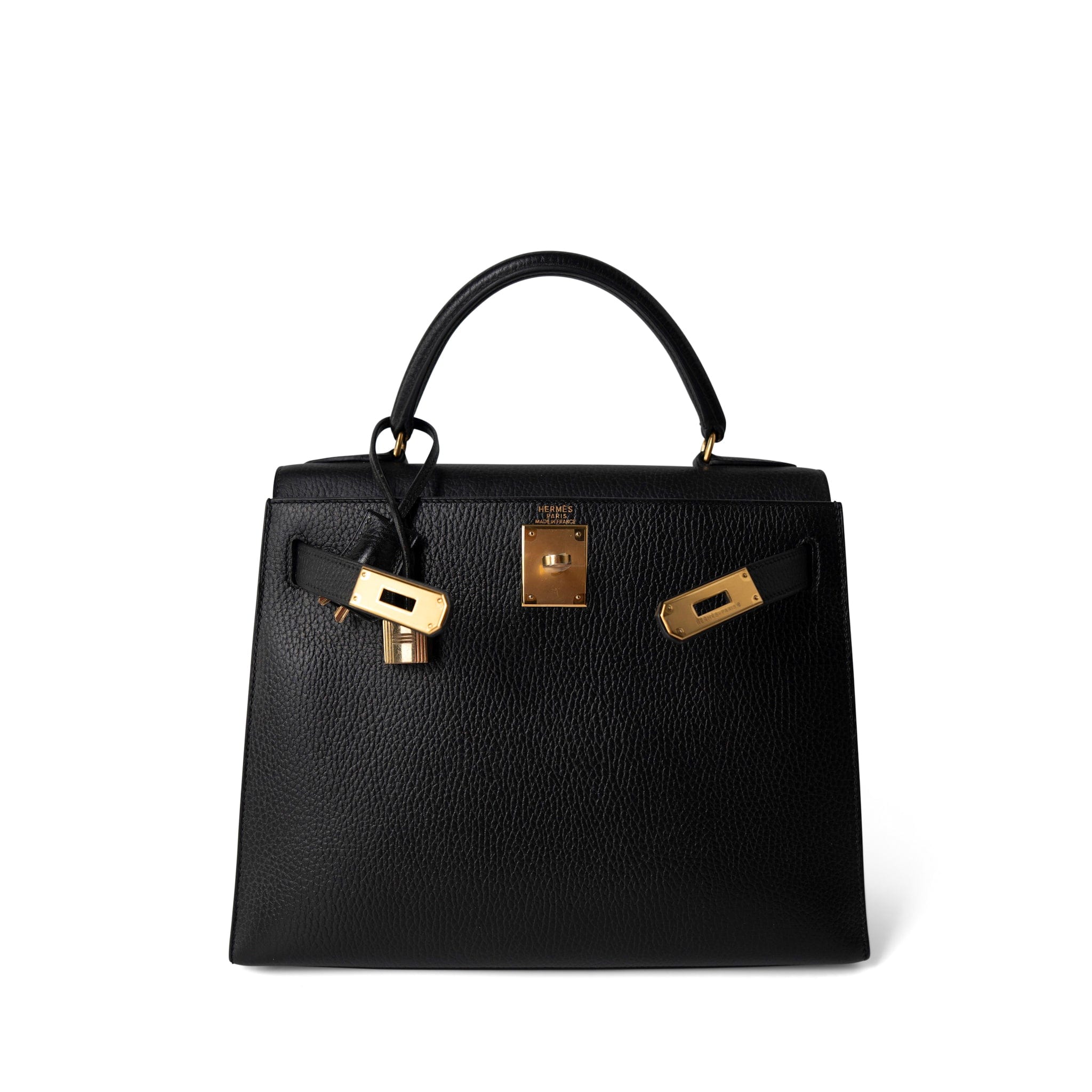 Hermes Handbag Kelly / Black Kelly Sellier 28 Black Ardennes Gold Plated A Square Stamp -Knockoff
