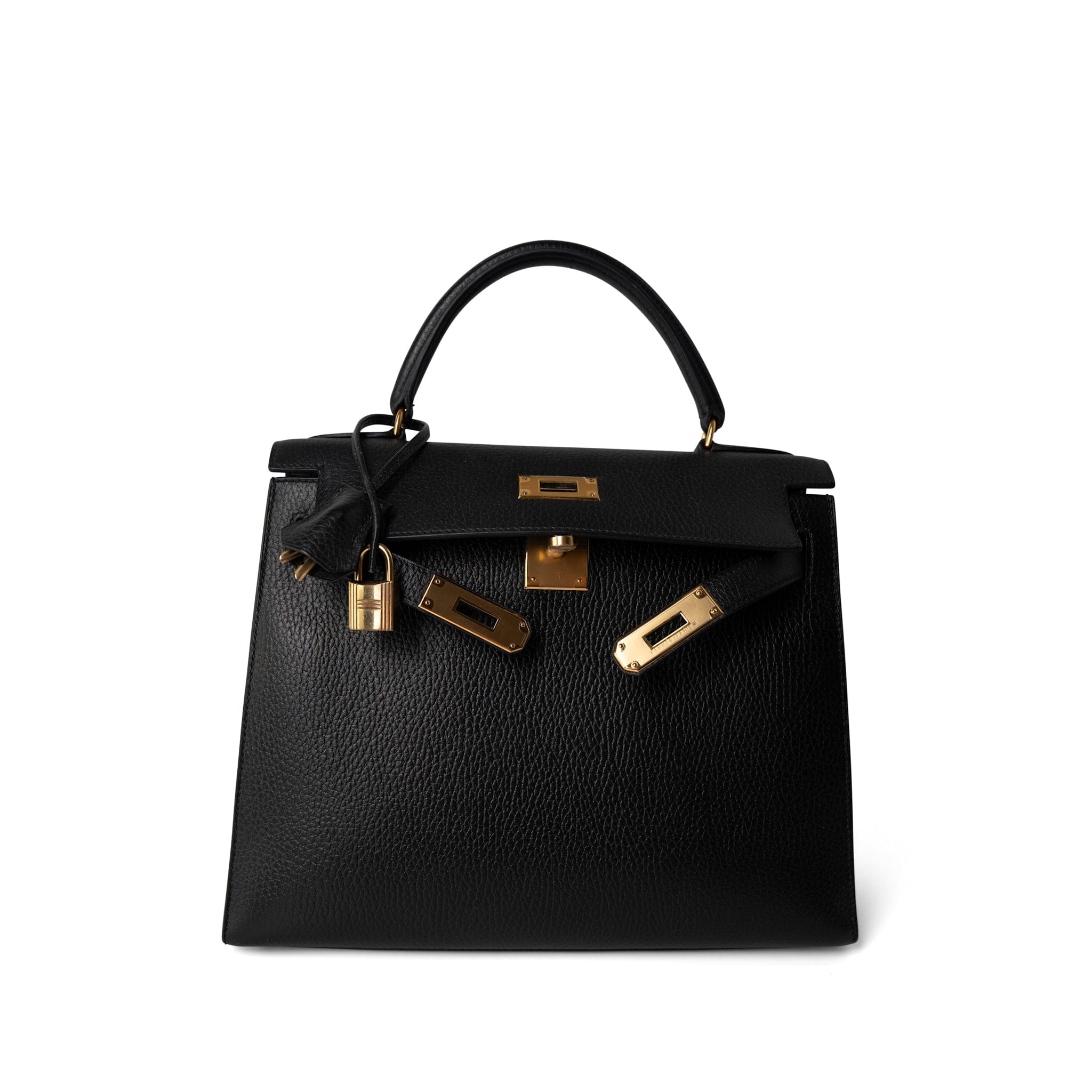 Hermes Handbag Kelly / Black Kelly Sellier 28 Black Ardennes Gold Plated A Square Stamp -Knockoff
