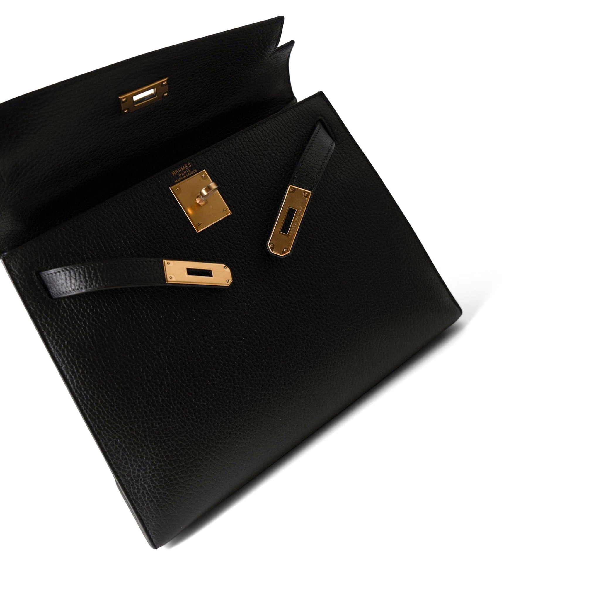 Hermes Handbag Kelly / Black Kelly Sellier 28 Black Ardennes Gold Plated A Square Stamp -Knockoff
