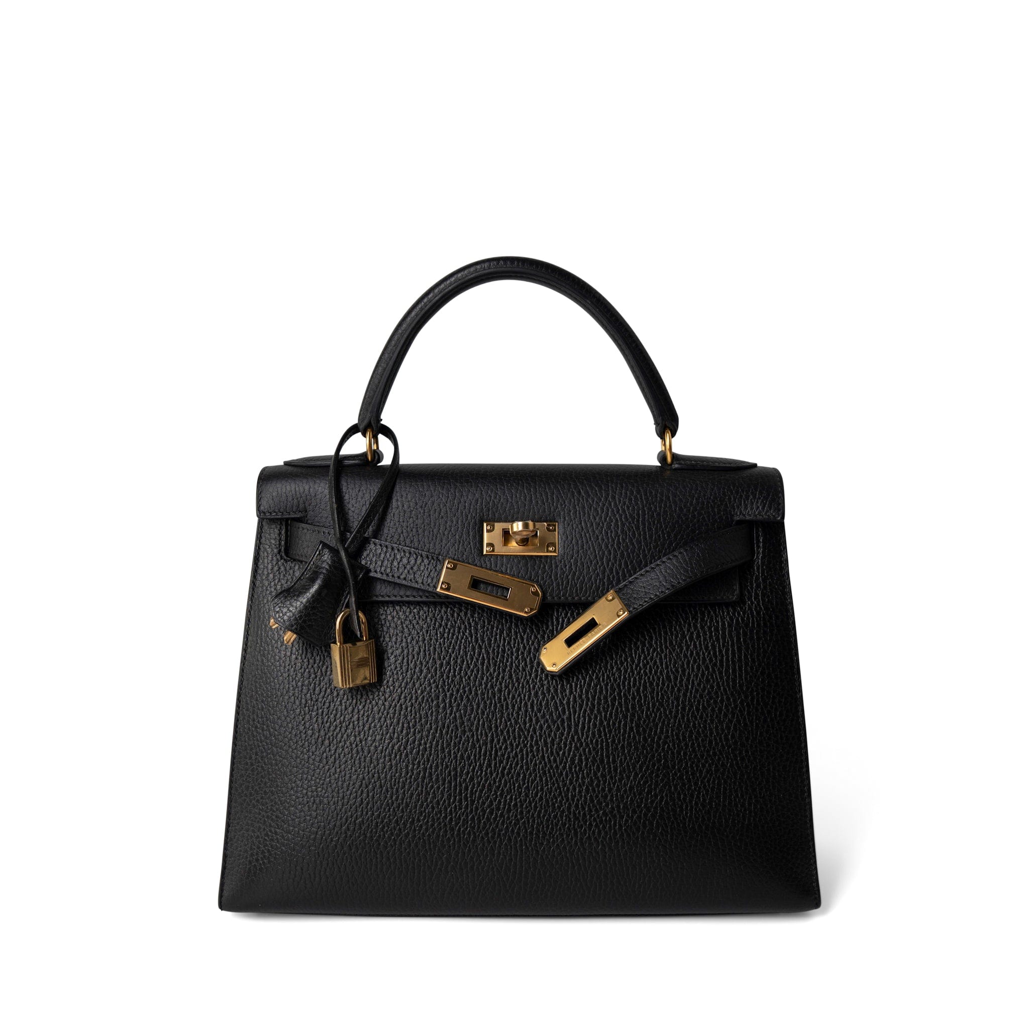 Hermes Handbag Kelly / Black Kelly Sellier 28 Black Ardennes Gold Plated A Square Stamp -Knockoff
