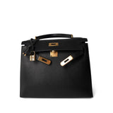 Hermes Handbag Kelly / Black Kelly Sellier 28 Black Ardennes Gold Plated A Square Stamp -Knockoff
