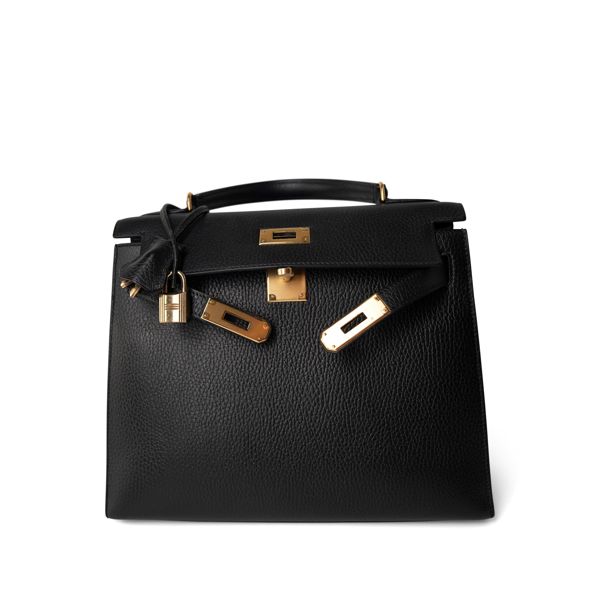 Hermes Handbag Kelly / Black Kelly Sellier 28 Black Ardennes Gold Plated A Square Stamp -Knockoff
