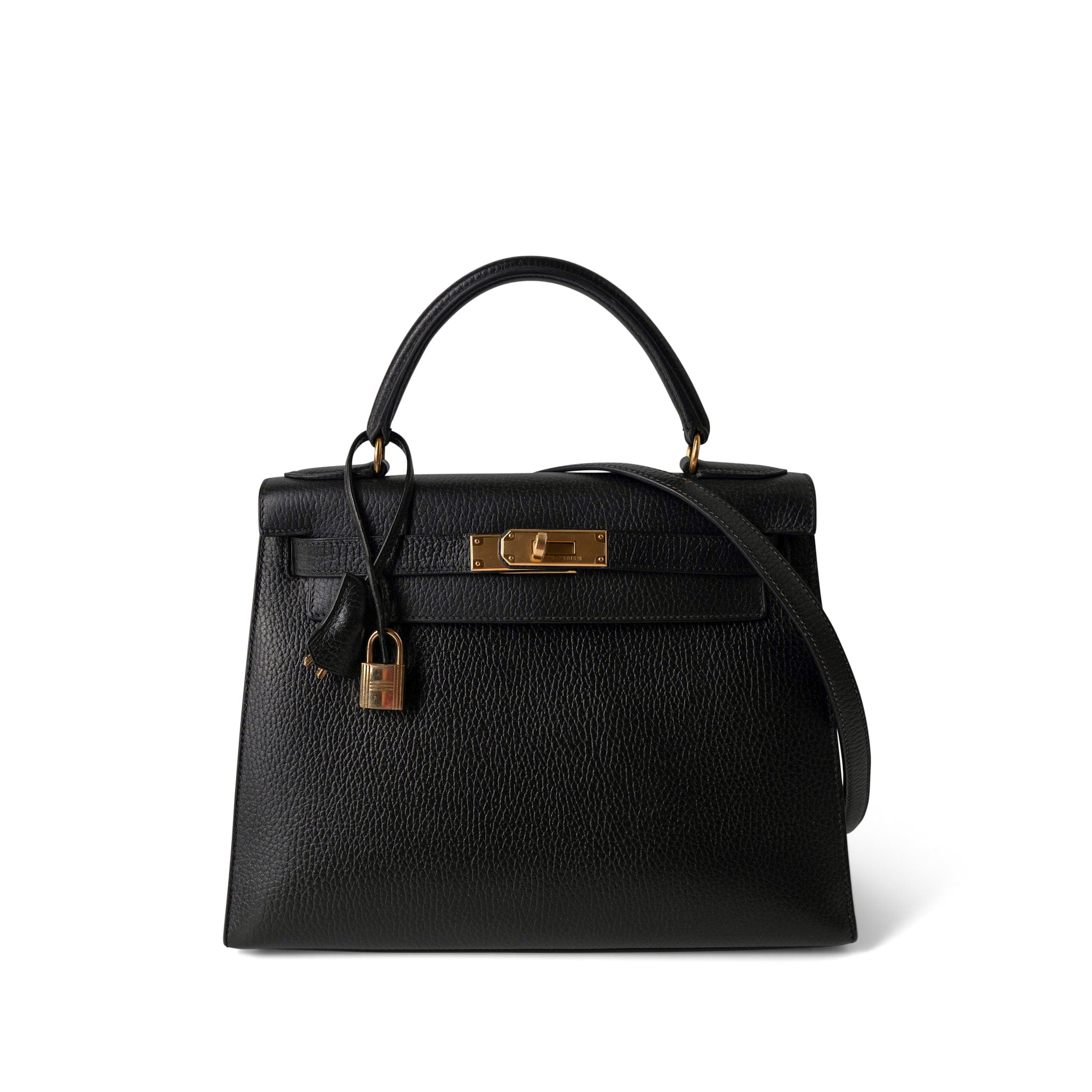 Hermes Handbag Kelly / Black Kelly Sellier 28 Black Ardennes Gold Plated A Square Stamp -Knockoff
