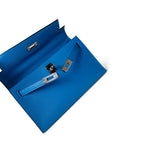 Hermes Handbag Kelly / Blue Kelly Pochette Swift Blue Zanzibar Palladium Hardware D stamp -Knockoff
