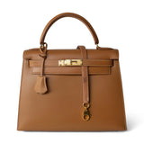 Hermes Handbag Kelly / Brown Kelly Sellier 28 Gold Natural Chamonix Plated A Square Stamp -Knockoff
