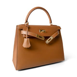 Hermes Handbag Kelly / Brown Kelly Sellier 28 Gold Natural Chamonix Plated A Square Stamp -Knockoff
