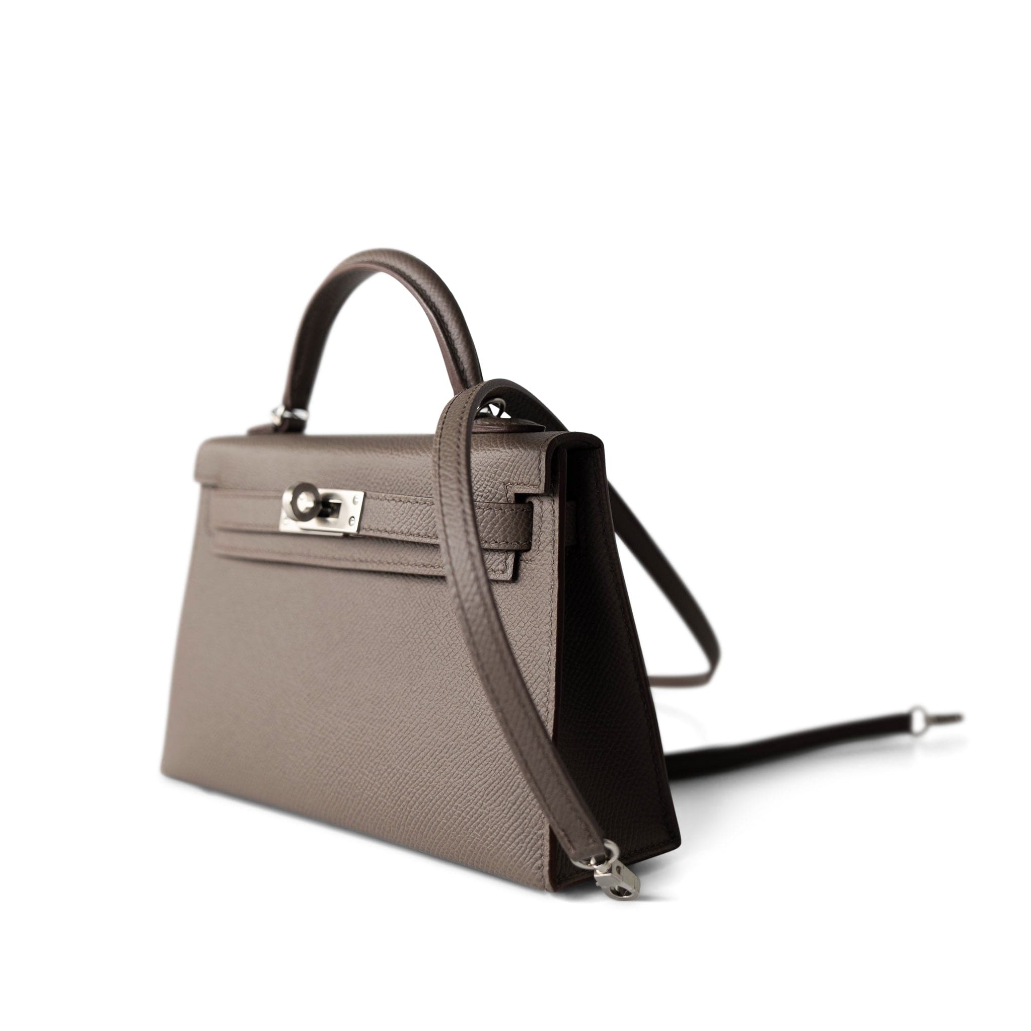 Hermes Handbag Kelly / Grey Hermes Kelly Mini II Etain (greige) Veau Epsom Leather Palladium plated Y Stamp -Knockoff
