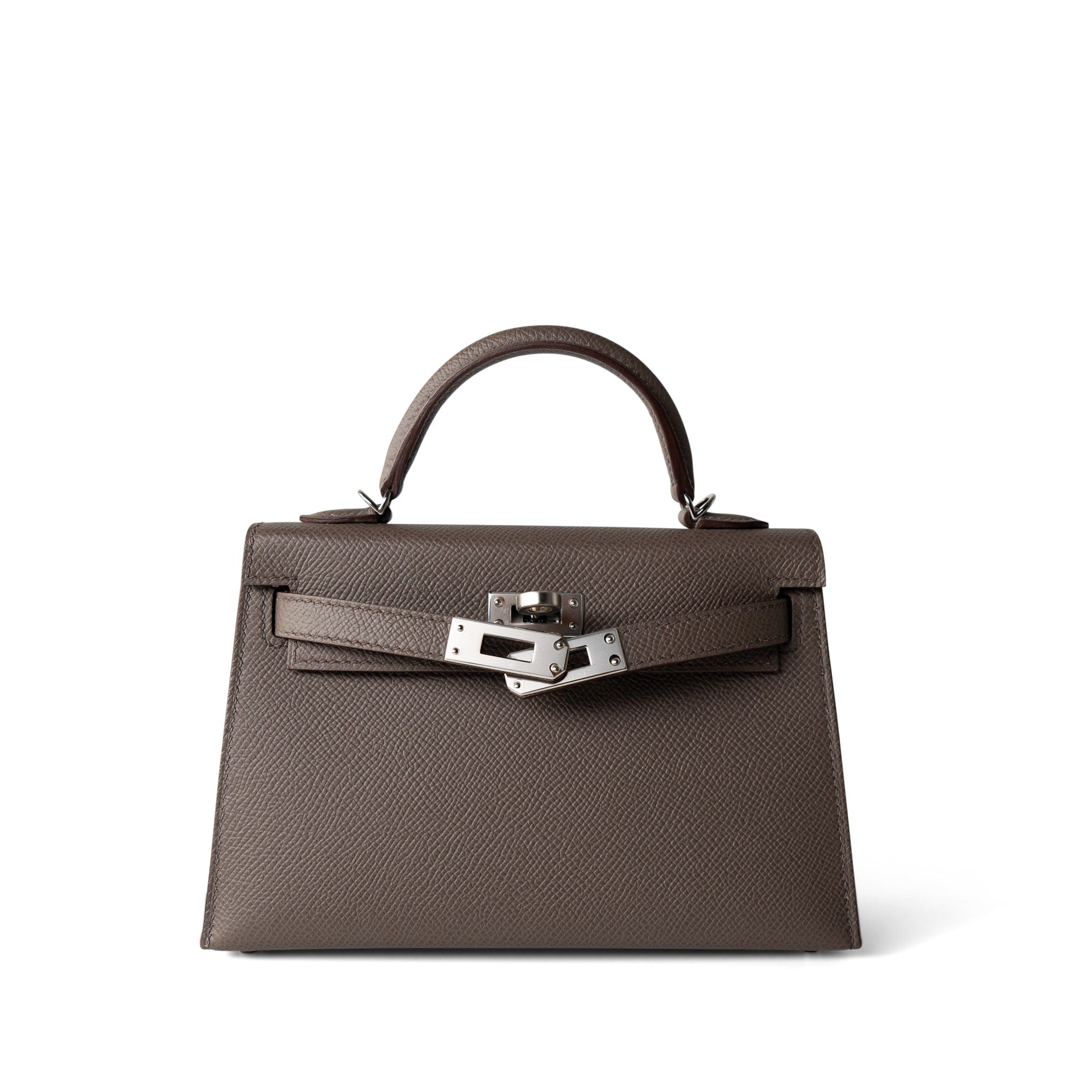 Hermes Handbag Kelly / Grey Hermes Kelly Mini II Etain (greige) Veau Epsom Leather Palladium plated Y Stamp -Knockoff
