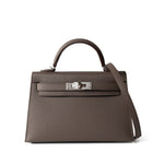 Hermes Handbag Kelly / Grey Hermes Kelly Mini II Etain (greige) Veau Epsom Leather Palladium plated Y Stamp -Knockoff
