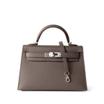 Hermes Handbag Kelly / Grey Hermes Kelly Mini II Etain (greige) Veau Epsom Leather Palladium plated Y Stamp -Knockoff
