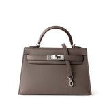 Hermes Handbag Kelly / Grey Hermes Kelly Mini II Etain (greige) Veau Epsom Leather Palladium plated Y Stamp -Knockoff
