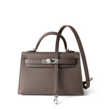 Hermes Handbag Kelly / Grey Hermes Kelly Mini II Etain (greige) Veau Epsom Leather Palladium plated Y Stamp -Knockoff
