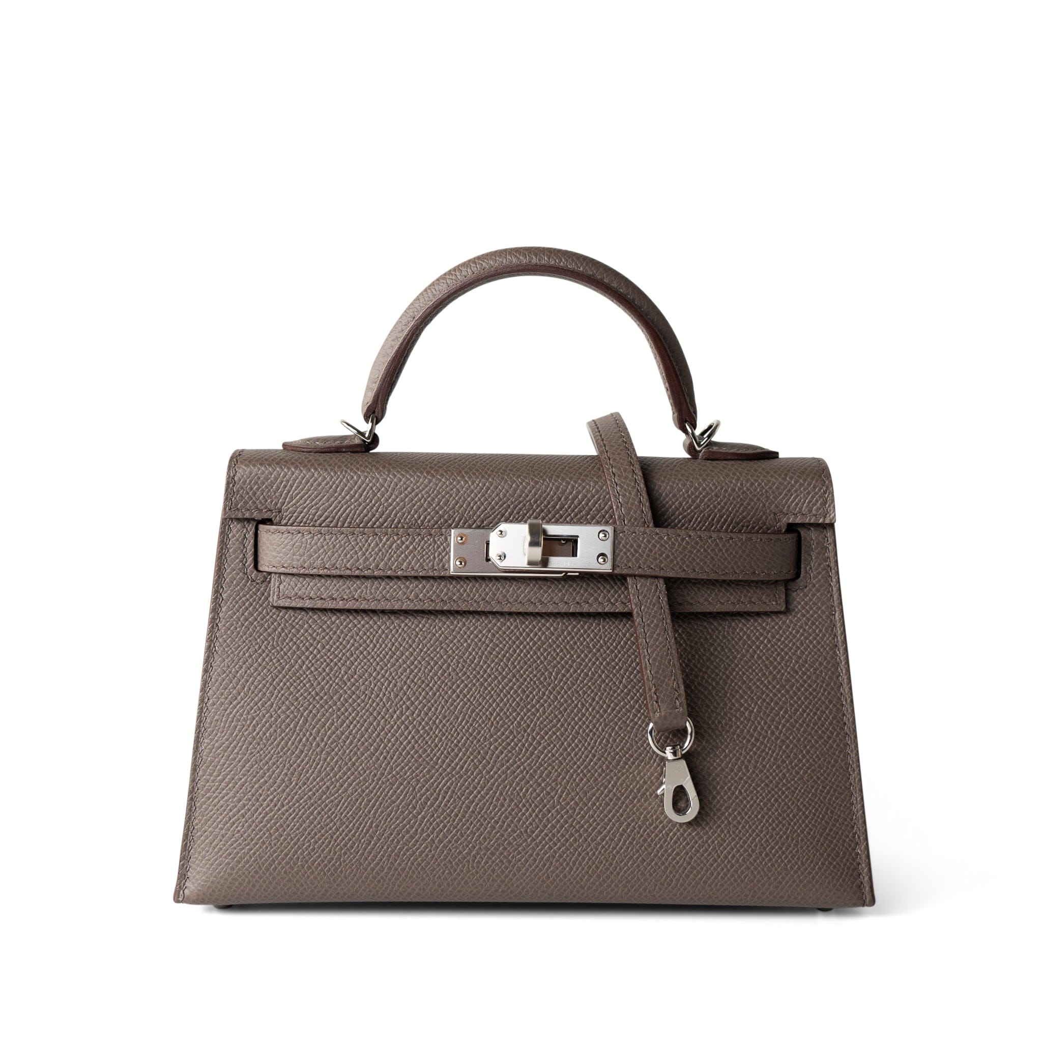 Hermes Handbag Kelly / Grey Hermes Kelly Mini II Etain (greige) Veau Epsom Leather Palladium plated Y Stamp -Knockoff
