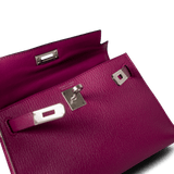 Hermes Handbag Kelly / Purple Mini Kelly Rose Pourpre Chèvre Mysore Palladium Plated Hardware C Stamp -Knockoff
