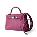 Hermes Handbag Kelly / Purple Mini Kelly Rose Pourpre Chèvre Mysore Palladium Plated Hardware C Stamp -Knockoff
