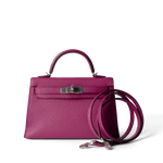 Hermes Handbag Kelly / Purple Mini Kelly Rose Pourpre Chèvre Mysore Palladium Plated Hardware C Stamp -Knockoff
