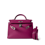 Hermes Handbag Kelly / Purple Mini Kelly Rose Pourpre Chèvre Mysore Palladium Plated Hardware C Stamp -Knockoff
