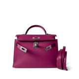 Hermes Handbag Kelly / Purple Mini Kelly Rose Pourpre Chèvre Mysore Palladium Plated Hardware C Stamp -Knockoff
