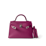 Hermes Handbag Kelly / Purple Mini Kelly Rose Pourpre Chèvre Mysore Palladium Plated Hardware C Stamp -Knockoff
