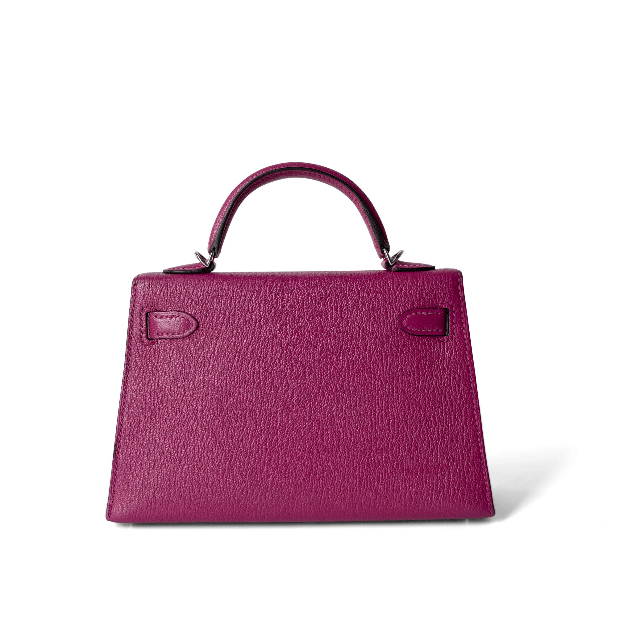 Hermes Handbag Kelly / Purple Mini Kelly Rose Pourpre Chèvre Mysore Palladium Plated Hardware C Stamp -Knockoff
