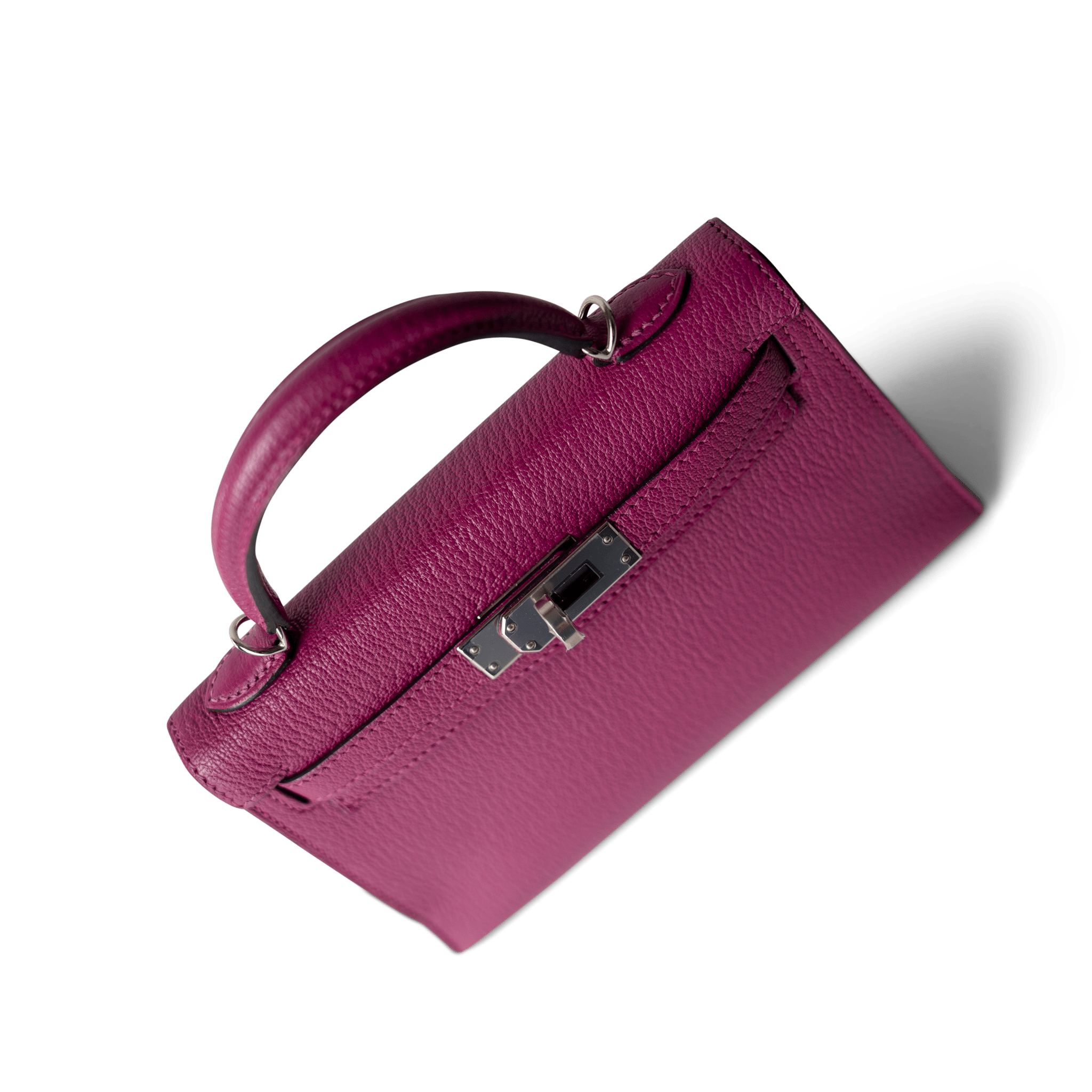 Hermes Handbag Kelly / Purple Mini Kelly Rose Pourpre Chèvre Mysore Palladium Plated Hardware C Stamp -Knockoff
