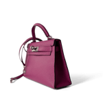 Hermes Handbag Kelly / Purple Mini Kelly Rose Pourpre Chèvre Mysore Palladium Plated Hardware C Stamp -Knockoff
