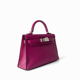 Hermes Handbag Kelly / Purple Mini Kelly Rose Pourpre Chèvre Mysore Palladium Plated Hardware C Stamp -Knockoff
