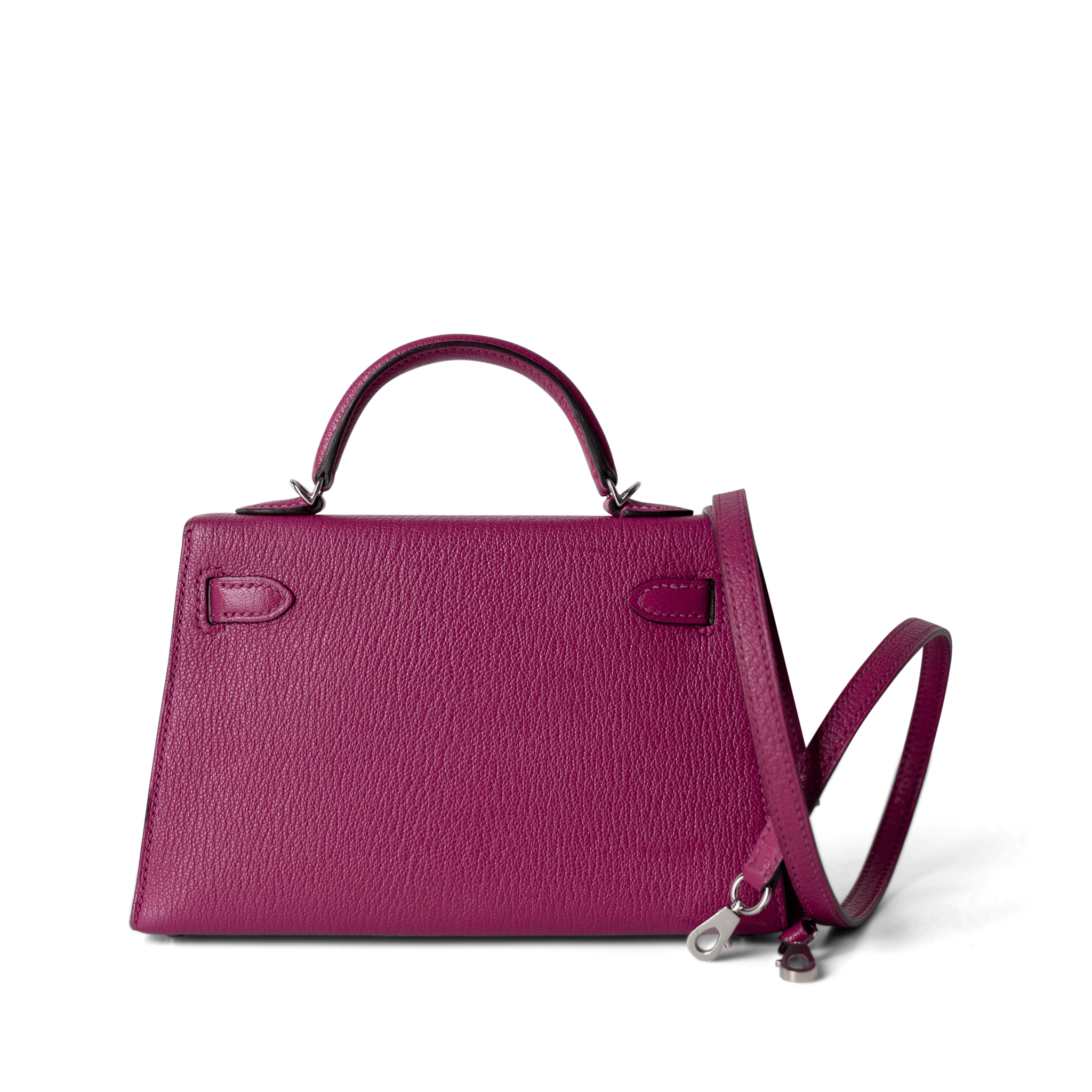 Hermes Handbag Kelly / Purple Mini Kelly Rose Pourpre Chèvre Mysore Palladium Plated Hardware C Stamp -Knockoff
