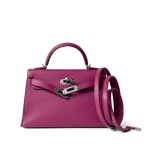 Hermes Handbag Kelly / Purple Mini Kelly Rose Pourpre Chèvre Mysore Palladium Plated Hardware C Stamp -Knockoff
