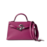 Hermes Handbag Kelly / Purple Mini Kelly Rose Pourpre Chèvre Mysore Palladium Plated Hardware C Stamp -Knockoff
