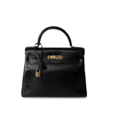 Hermes Handbag Kelly Retourne Black Box Calfskin Gold Plated Y Stamp -Knockoff
