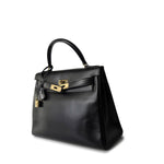 Hermes Handbag Kelly Retourne Black Box Calfskin Gold Plated Y Stamp -Knockoff
