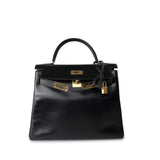 Hermes Handbag Kelly Retourne Black Box Calfskin Gold Plated Y Stamp -Knockoff
