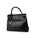 Hermes Handbag Kelly Retourne Black Box Calfskin Gold Plated Y Stamp -Knockoff
