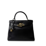 Hermes Handbag Kelly Retourne Black Box Calfskin Gold Plated Y Stamp -Knockoff
